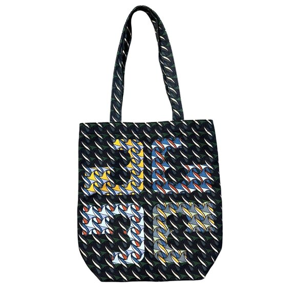 Tory Burch Pattern Print Canvas Tote Curly Ribbon Swan - Picture 10 of 10